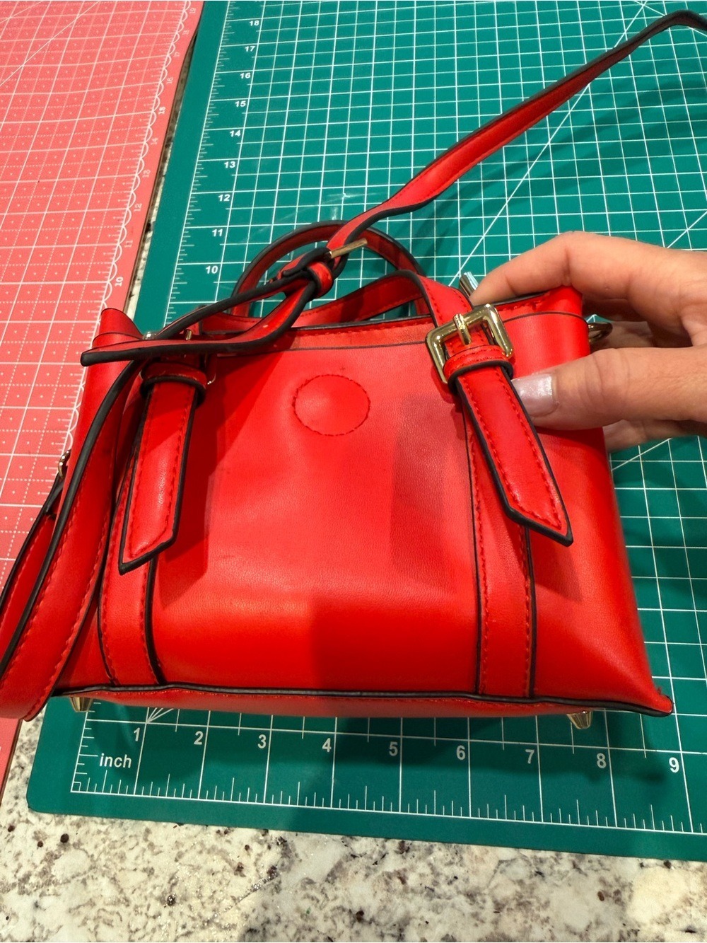 Forever 21 Red Mini Satchel Crossbody Purse Faux Leather Gold Hardware Like New - Picture 12 of 12